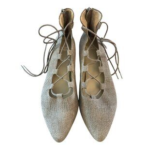 Eileen Fisher Vero Cuoio Gray Lace-Up Ankle Flats With Back Zippers Sz 8.5